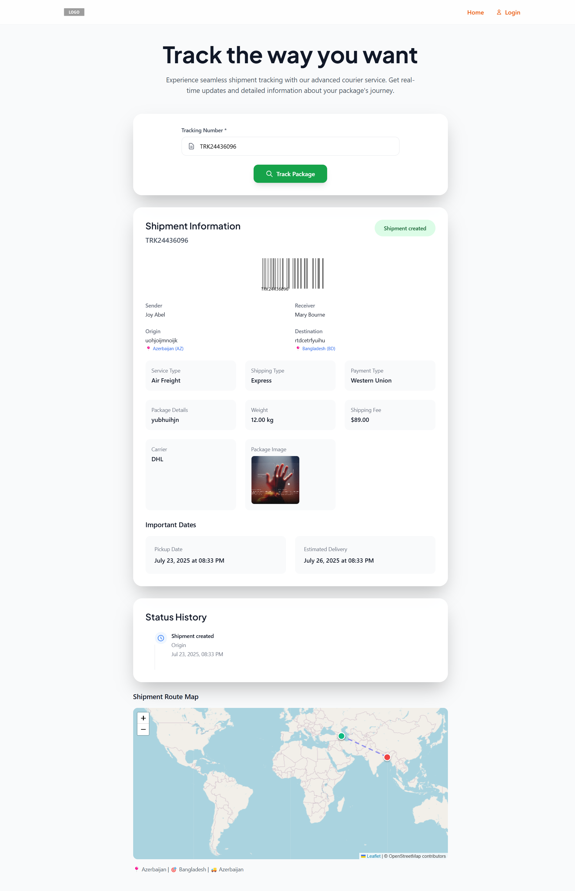 Tracking Page